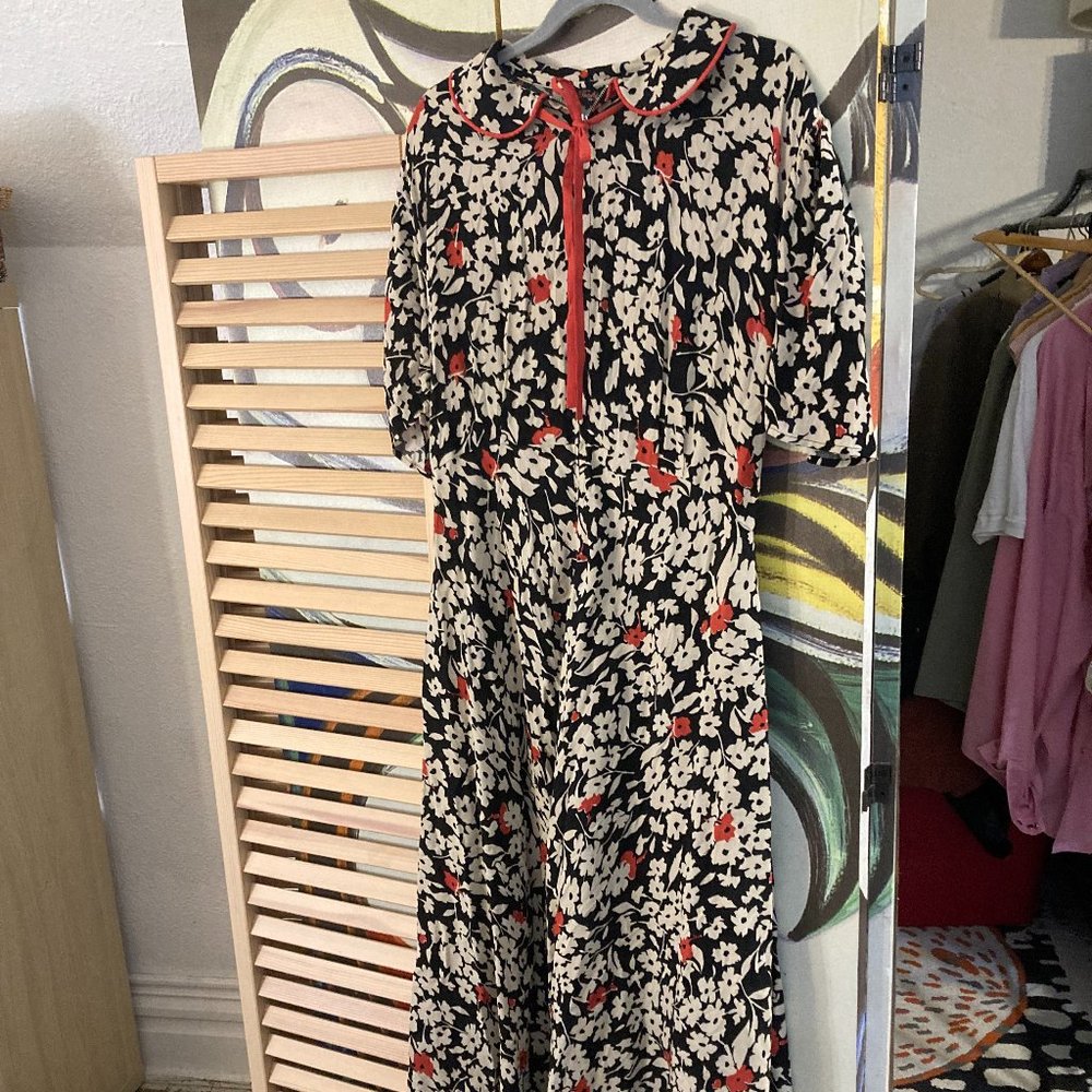Black and Tan floral print 1940s inspired dress